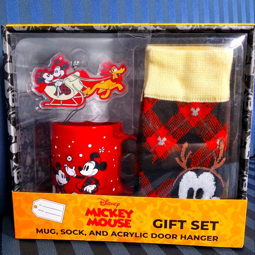 Disney Mickey Mouse Socks In A Coffee Mug 12oz, Door Hanger, Gift Set